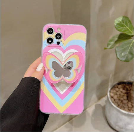 ins wind love mirror butterfly stand phone case for iPhone 11 12 13