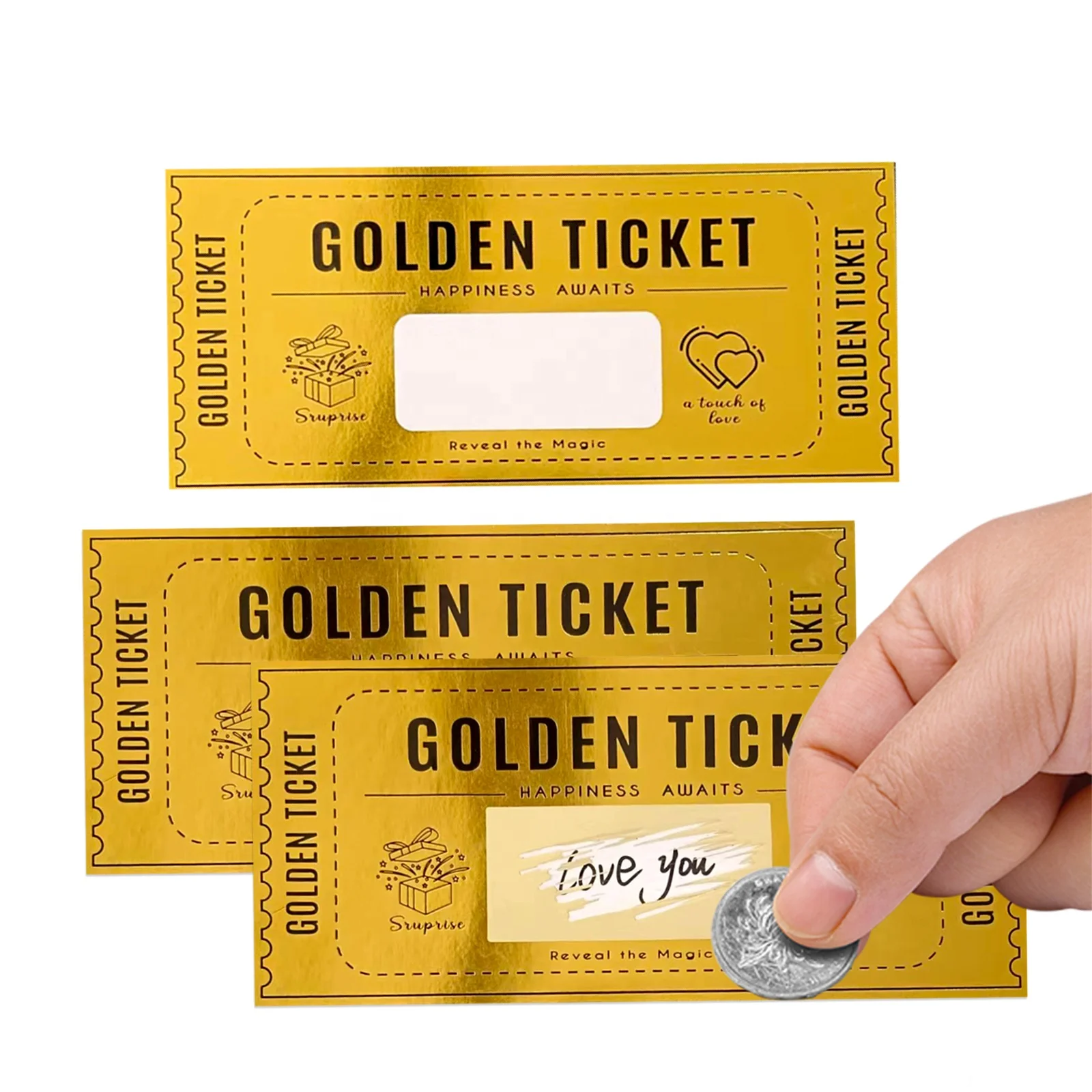 5pcs Gold Scratch Label Golden Card Ticket Lottery Voucher Paper Scratch Off Card with Envelopes