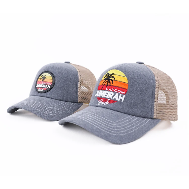 New Style Custom Logo Rubber Patch Trucker Hat Embroidery 5 Panel Running Mesh Cap