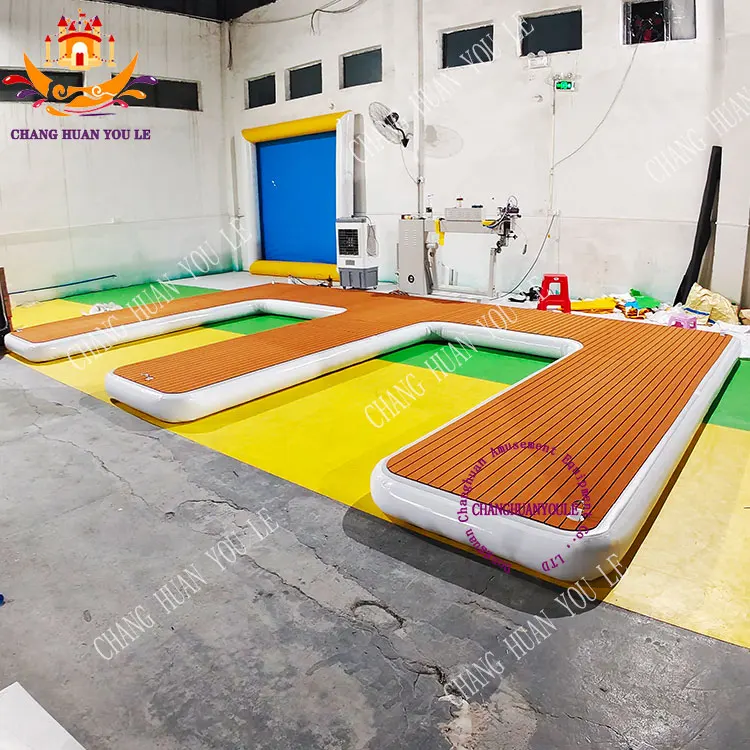 w-type Heavy-duty Double Wall Fabric Inflatable Inflatable for Dock Yacht Motor Boat Jet Ski Pontoon Dock With Teak Eva Pad