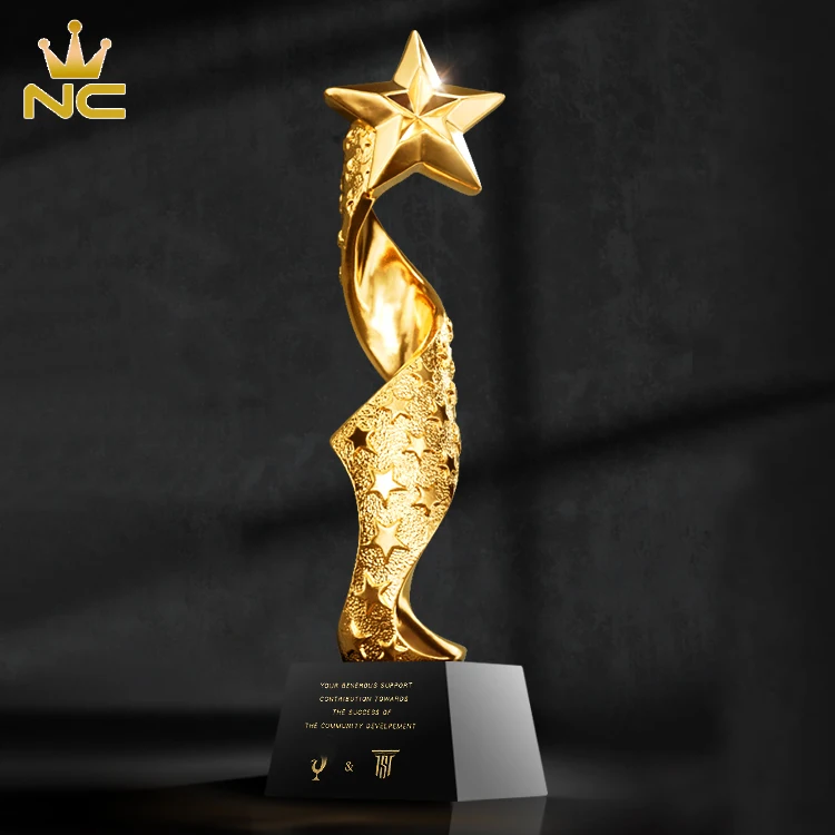 High End Custom Resin Crystal Star Trophy Electroplated Metal Star Awards For Annual Meetings Gifts