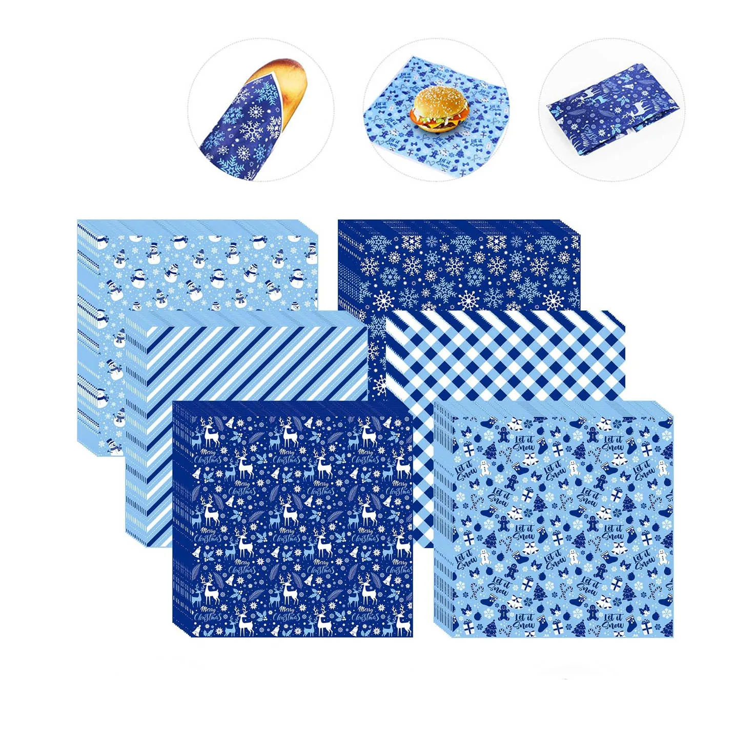 Greaseproof food wrapping Paper Custom Food Paper Sheet Sandwich Food Packaging for Holiday Party Supplies