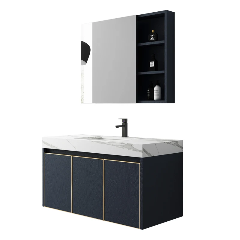 2022 Modern Bathroom Cabinet Stainless steel bathroom vanity with sink   Wholesale Bathroom Furniture  with  led mirror cabinet