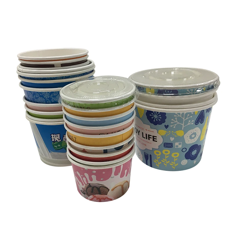 Takeaway Biodegradable PE Coated Customized Disposable 3oz Ice Cream Paper Cups With Lids