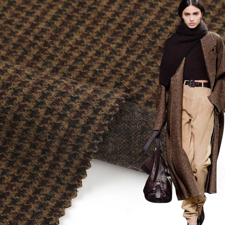 Anti pill knitted swallow gird dog tooth fleece jacquard houndstooth fabric for winter clothing