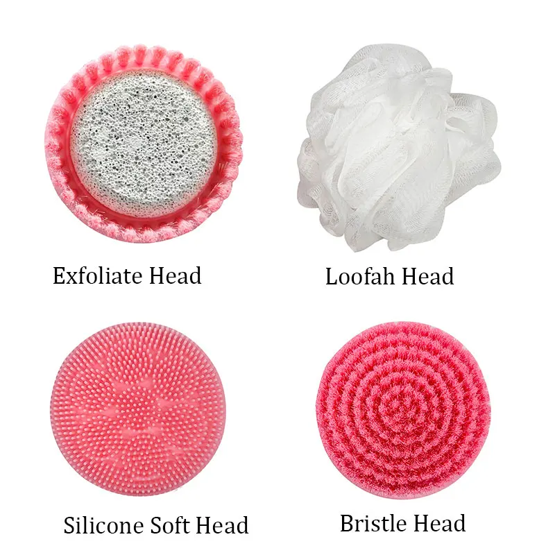 Waterproof Spin Washing Body Brush 4 Function Silicone Back Scrubber Electric Shower Body Massage Brush