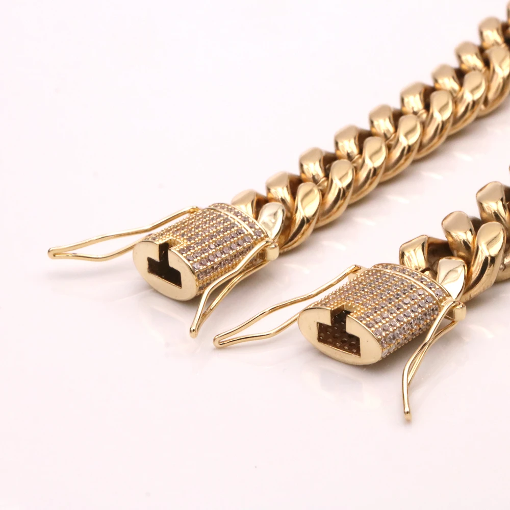 14mm 24inch Thickness Factory Price 14K PVD Gold Cuban Link Chain, Stainless Steel Cuban Link Chain