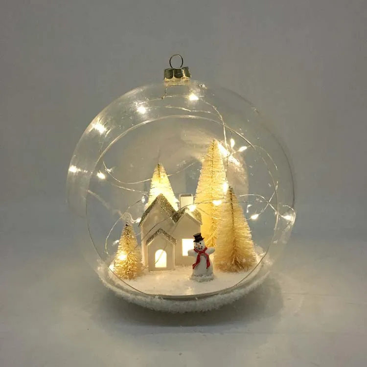 Led  Christmas Cottage Half Open Led Plastic Ball With Christmas Decoration Inside For Indoor Decoration