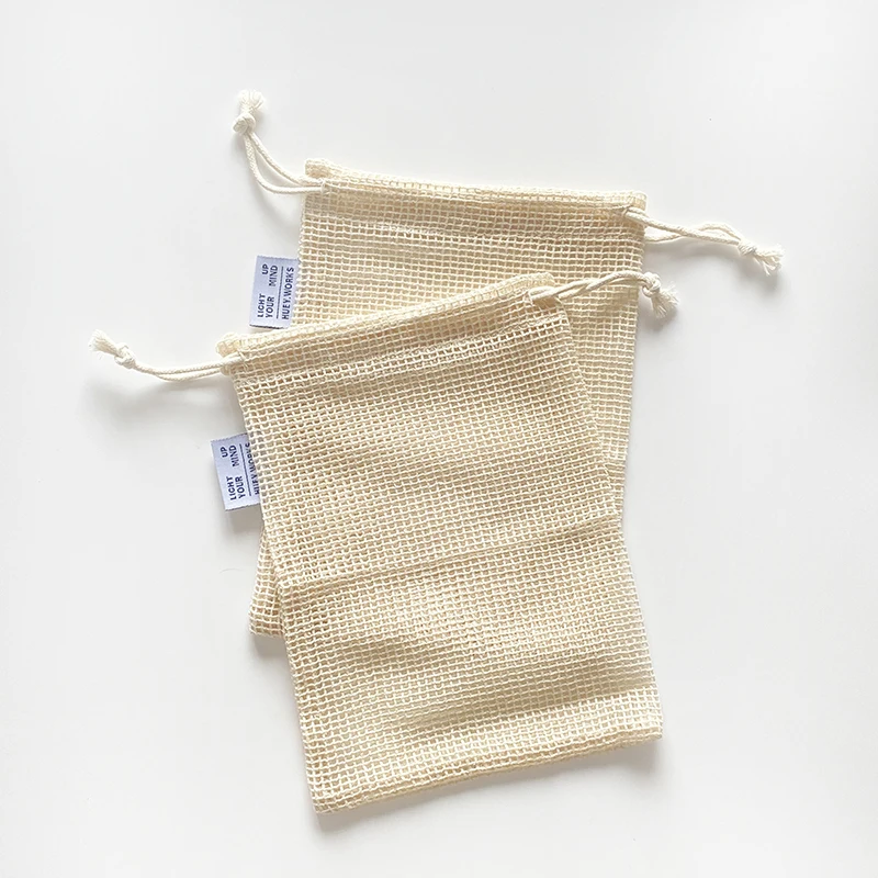 Reusable Eco friendly cotton grocery bag net produce organic mesh Toy blocks bag