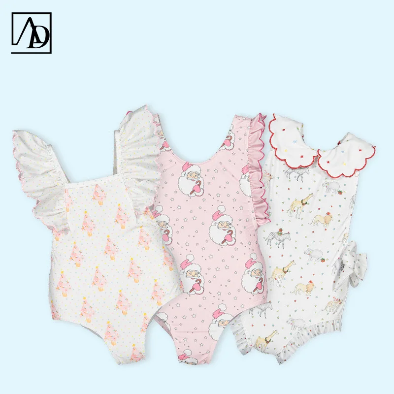 Customized summer new style girls ruffled one-piece swimsuit cute princess style baby girl swimwear kid bathing suits