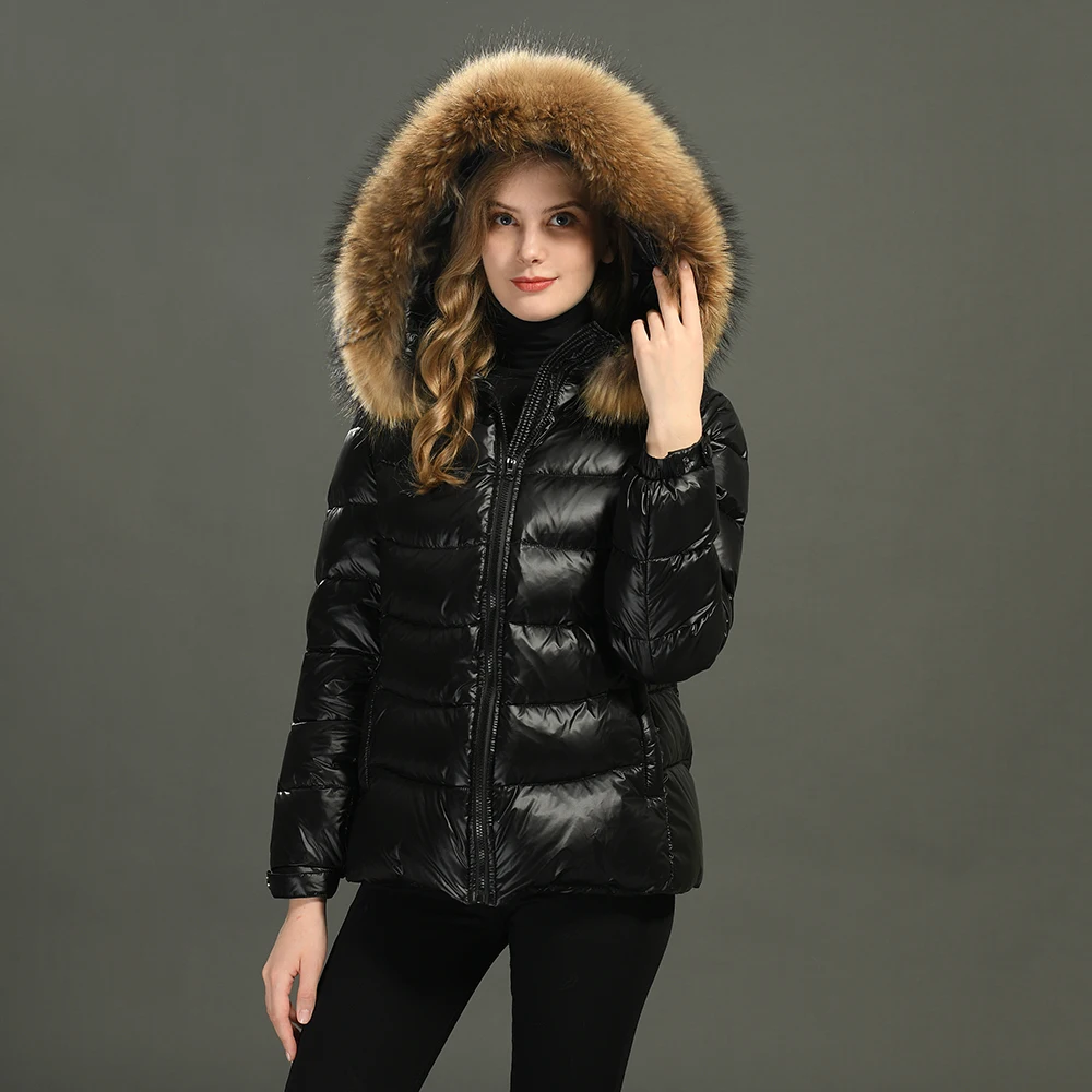 White Duck Down Jacket Hooded Wholesale Winter Removable Real Fur Collar Custom Winter Bobble Puffer Jacket Women Down Coats