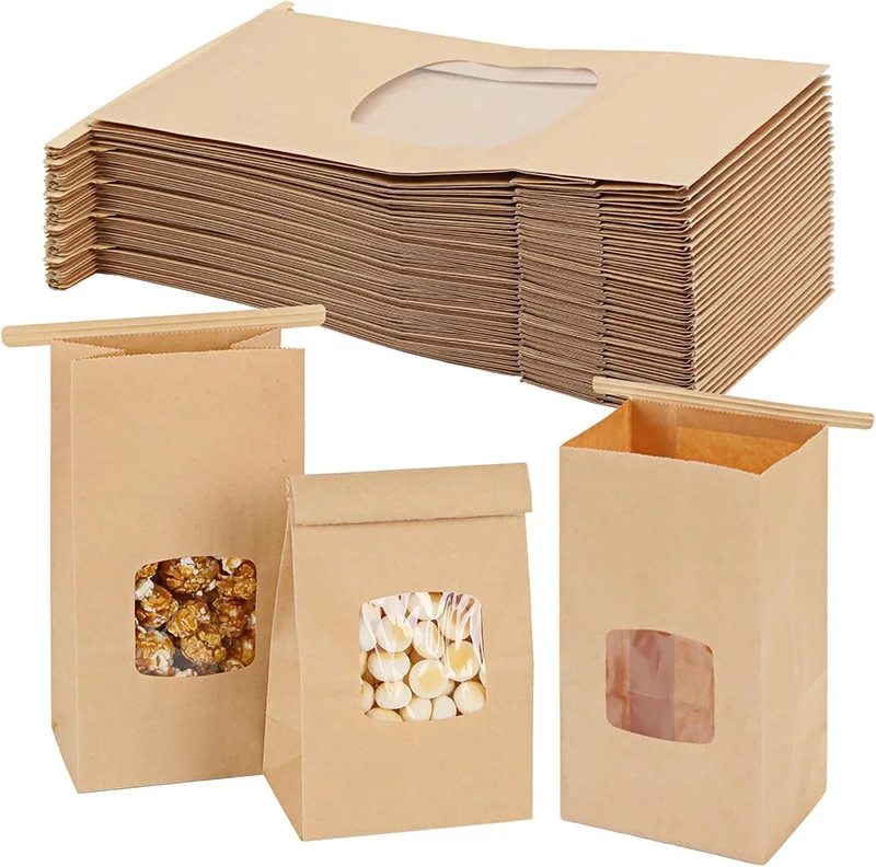 See Through Window Cookie Pastry Bags Kraft Paper Bags with Window paper bread bags for Food Packaging