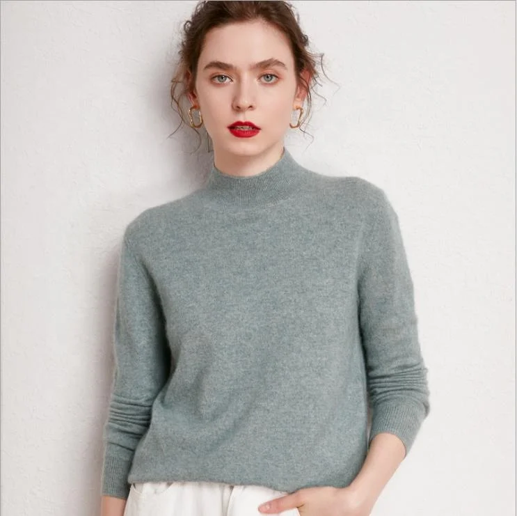 Women wool cashmere Half high collar cashmere sweater short new Pullover knitted bottomed sweater