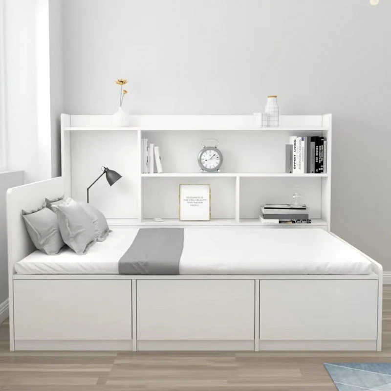 Modern minimalist multi-functional solid wood girls bed with shelves home bed frame king size set furniture bedroom