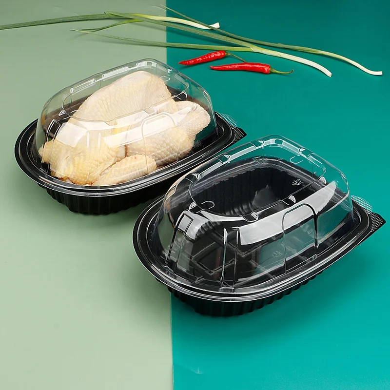 Microwave plastic portable blister packaging box container with handle chicken take away packing container for roast duck