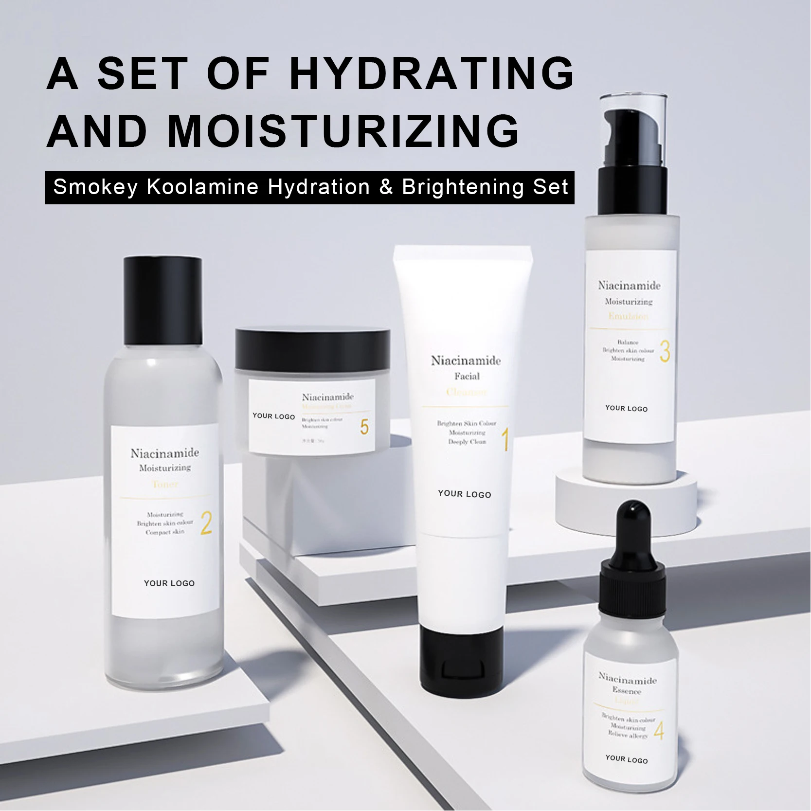 Custom Private Label Korean Cosmetics Anti Aging Repair Whitening Nourishing Moisturizer Niacinamide Brightening Skin Care Set