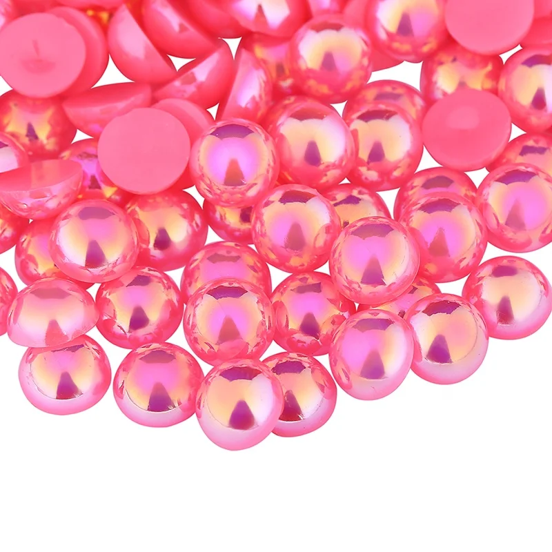 Meiyin Meilin Flat Back Pearl Pink AB Rhinestone Applique Half Round Beads Flatback loose pearls jewelry Decoration