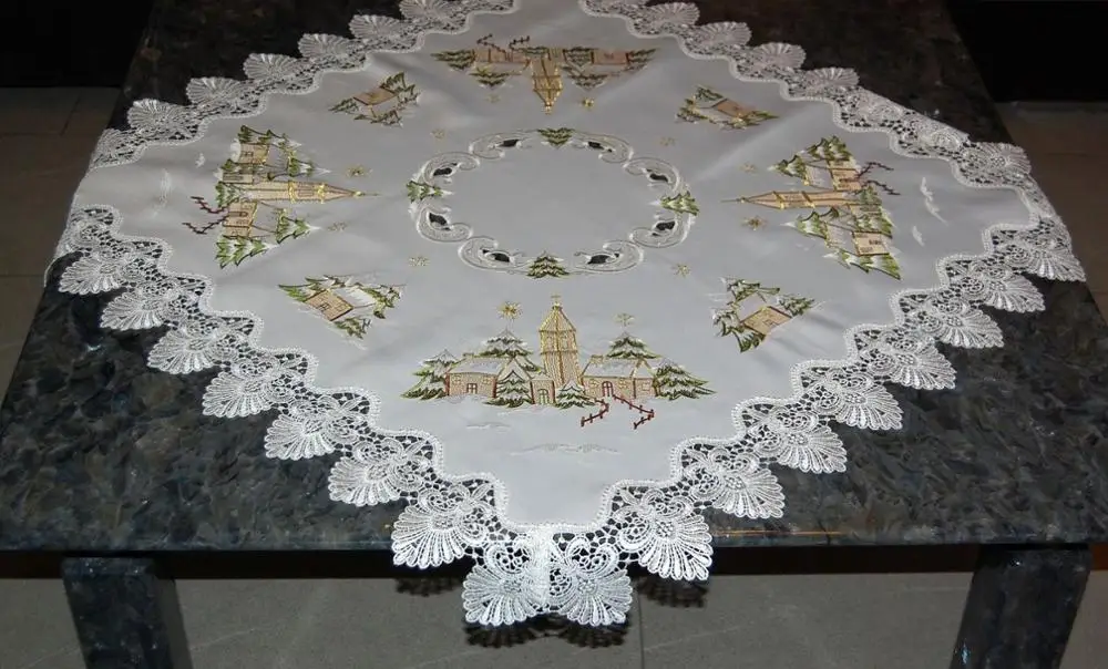 cutwork and embroidered polyester tablecloth