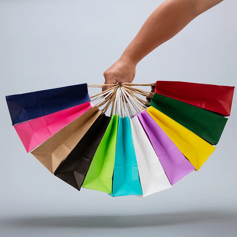 Красочный подарочный пакет из крафт-бумаги, красивая упаковочная сумка для одежды, бумажные пакеты с принтом логотипа на заказ для хлебобулочных изделий