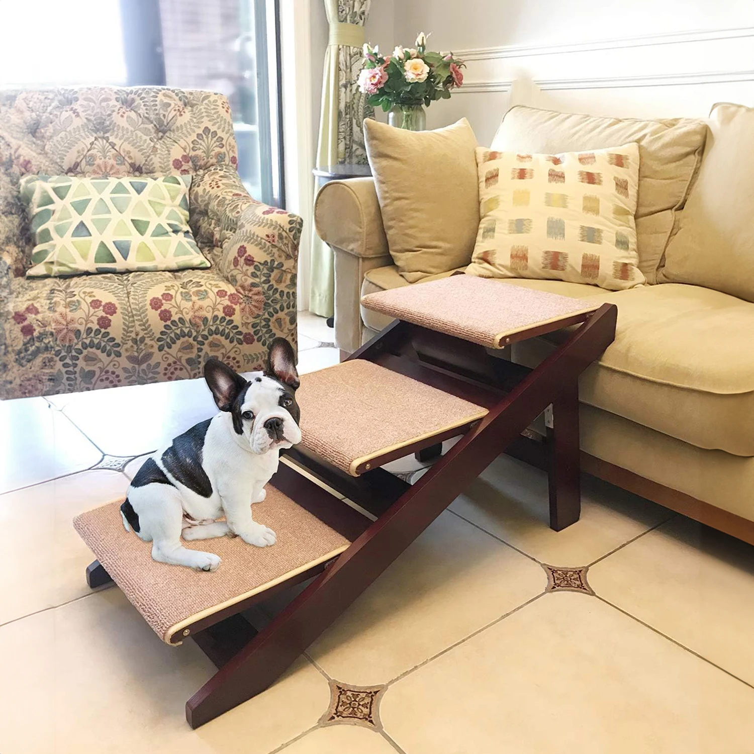 asy Climb Pet Step Stool 2-in-1 Portable Folding Pet Stairs for Dogs Wood Pet Safety Beside Dog Ramp