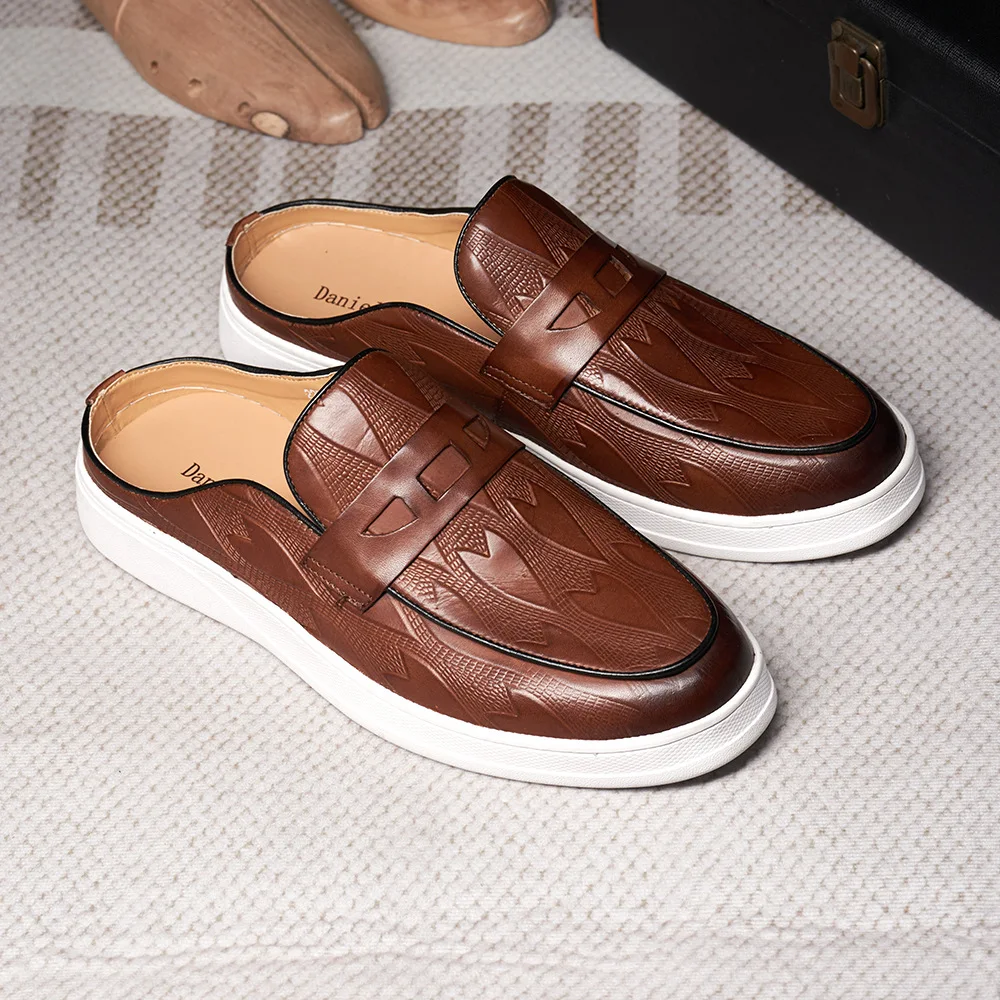 sh10512a Mens half shoe genuine leather expensive half shoes hommes 2024