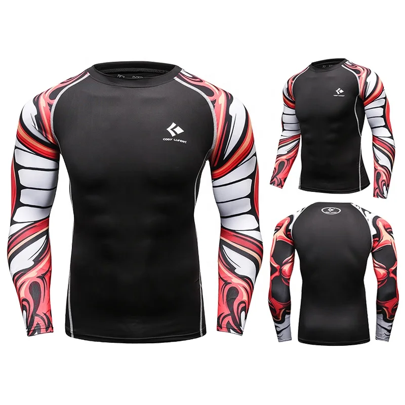 Sublimation polyester sports wear t shirts custom logo printed mma bjj rash guard