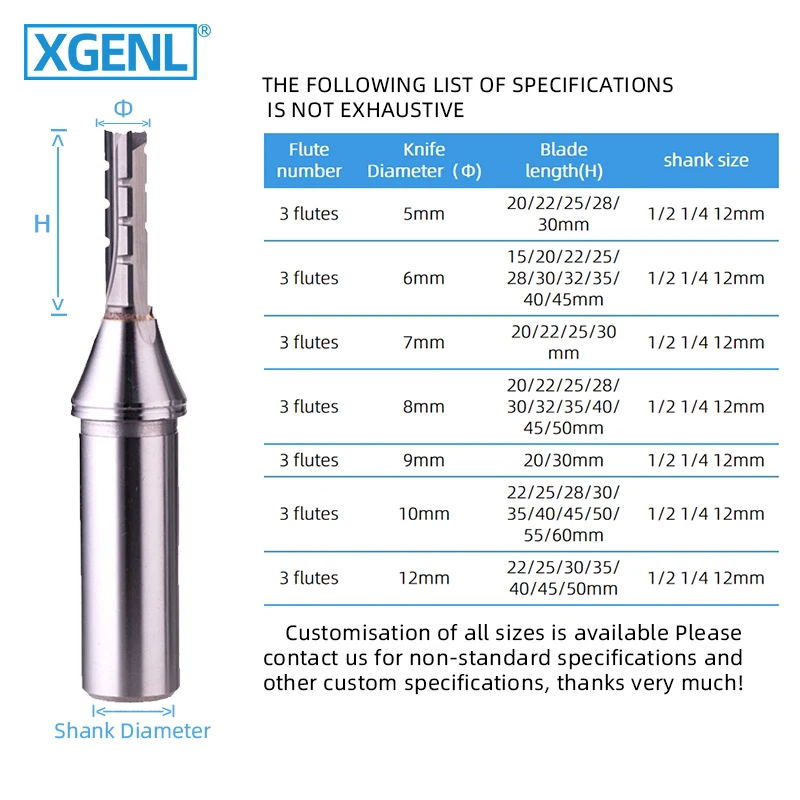 XGENL TCT Straight Router Bit for Solid Wood Milling Cutter Carbide Cnc Tools Cutting MDF Wood TUV
