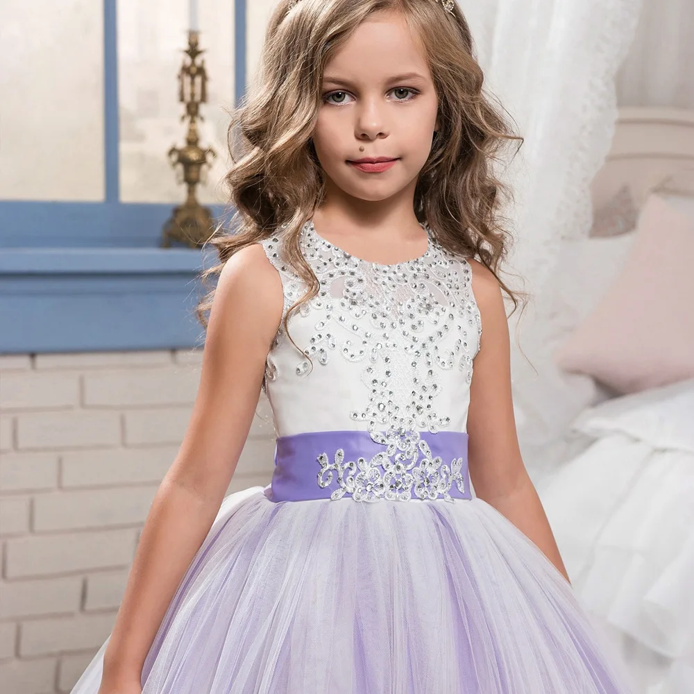 88406  Kids Birthday Boutique Clothing Luxury Lace Long Frock Flower Girl Wedding Communion Pageant Dress