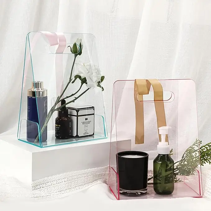 Оптовая продажа прозрачная акриловая сумка букет витрина Цветочная коробка Lucite ручная ваза