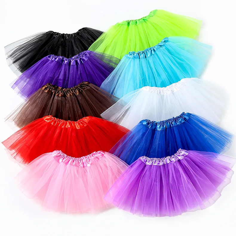 Wholesale Summer Baby Girls Solid Color Ballet Dance Skirt 3 Layered Tulle Kids Tutu Skirt