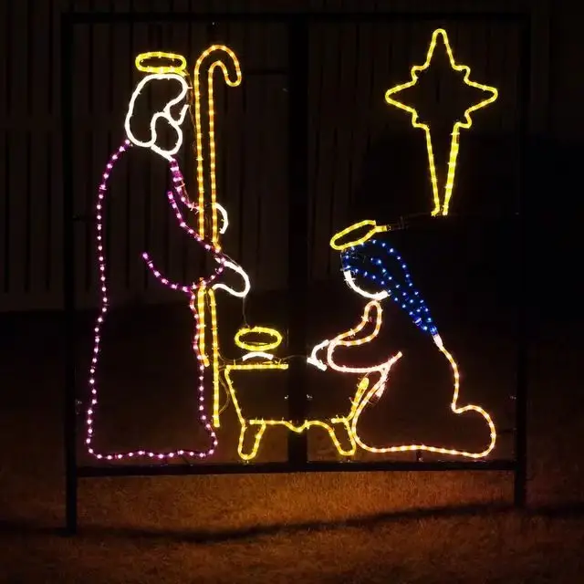 Outdoor Lighted Nativity Set Religious Christmas Lights Display 2D Holiday Silhouettes Lights