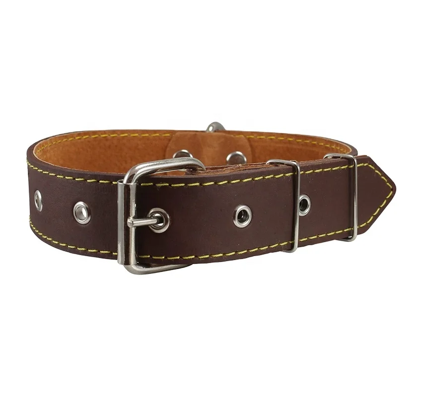 
Leather Dog Collar Genuine Leather Alloy Hardware Double D-Ring/Real Thick Leather Dog Collar 16