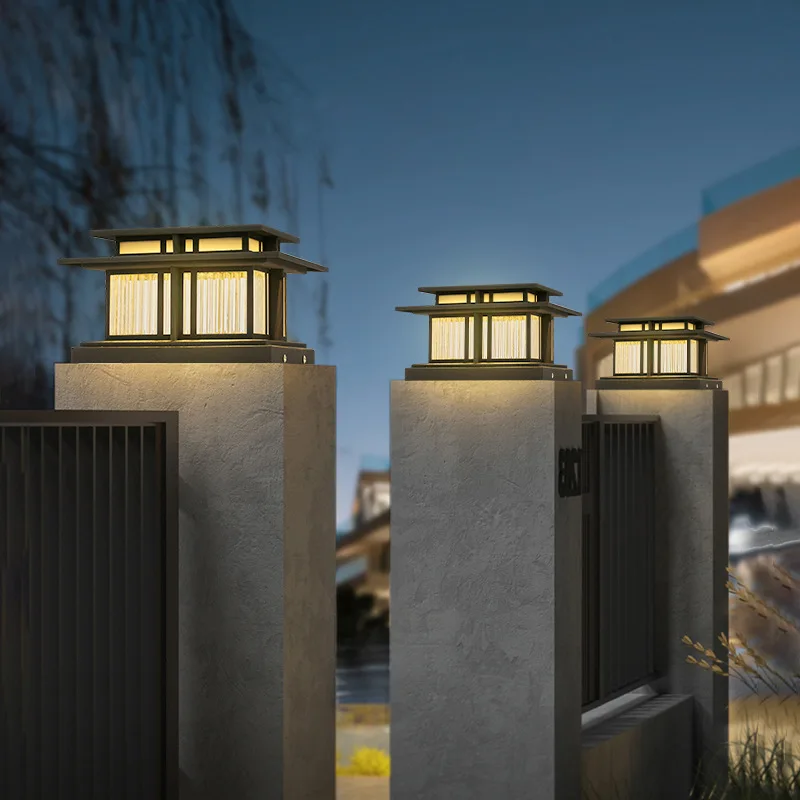 Waterproof Outdoor LED Column Lamp for Courtyard New Chinese Garden Solar Villa Gate Lamp Garden Villa Column Lamp