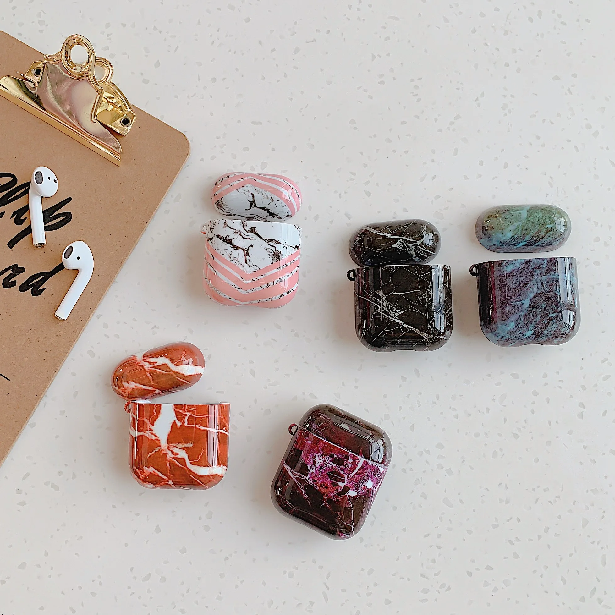 Marble Pattern Case Hard PC Protector Charging Box Shell for Airpods 1 2 Earphones