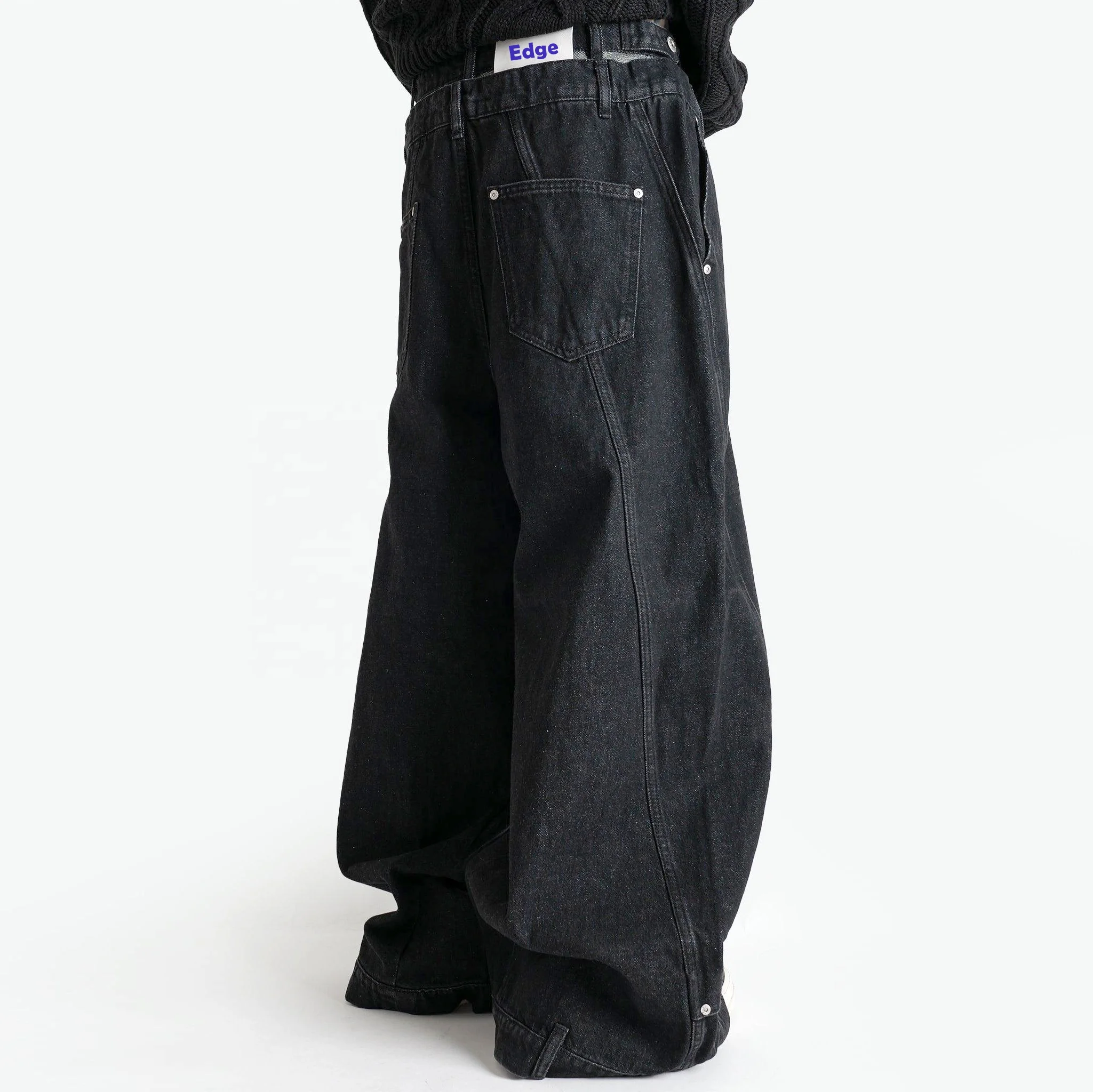EDGE DENIM Custom Japanese selvedge y2k designer double waist straight fit wide leg baggy jeans for men