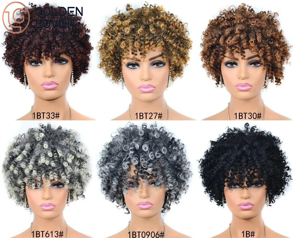 Afro-kinky curly Pixie Cut Wig Human Hair Bob Full Machine Made Pixie Cut Wig  Short Ombre Bob Curly For Women DHL VIP