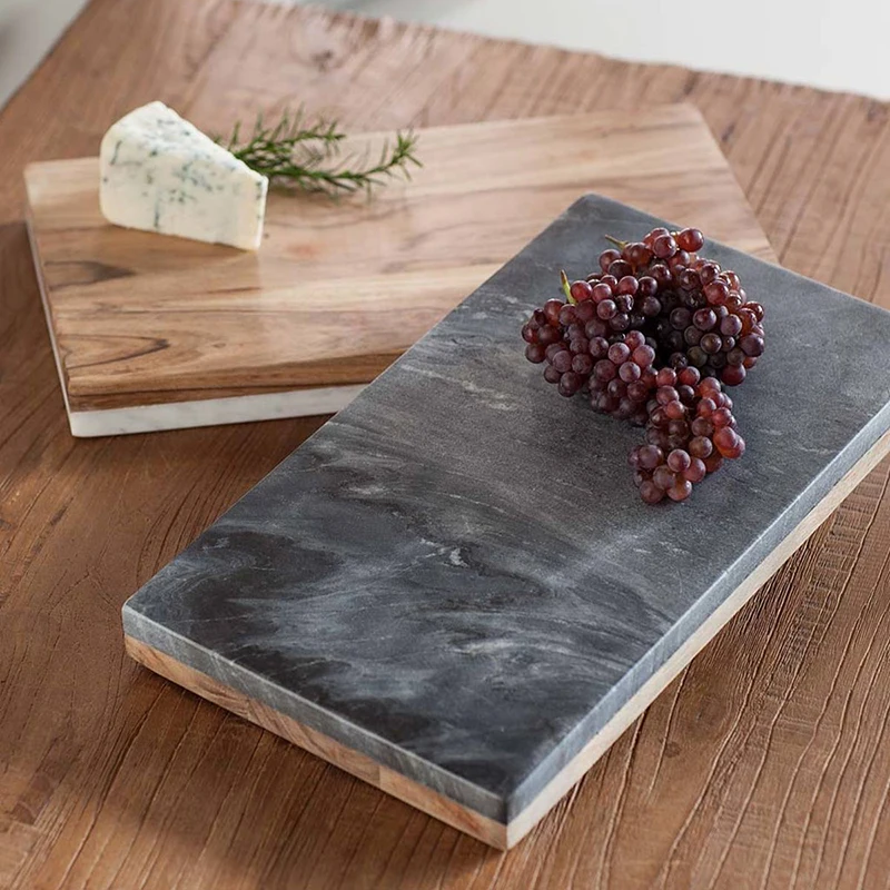 wholesale reversible rectangle marble acacia wood cutting board wooden serving board