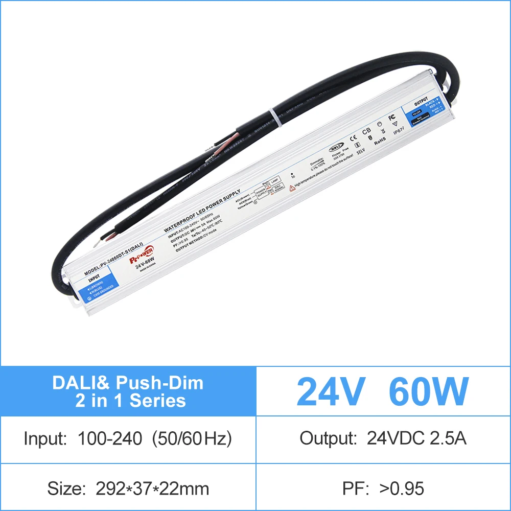 DALI 12V 24V 60W Dimmable LED Driver Dali Controller Constant Voltage LED Light Driver Power Supply IP67