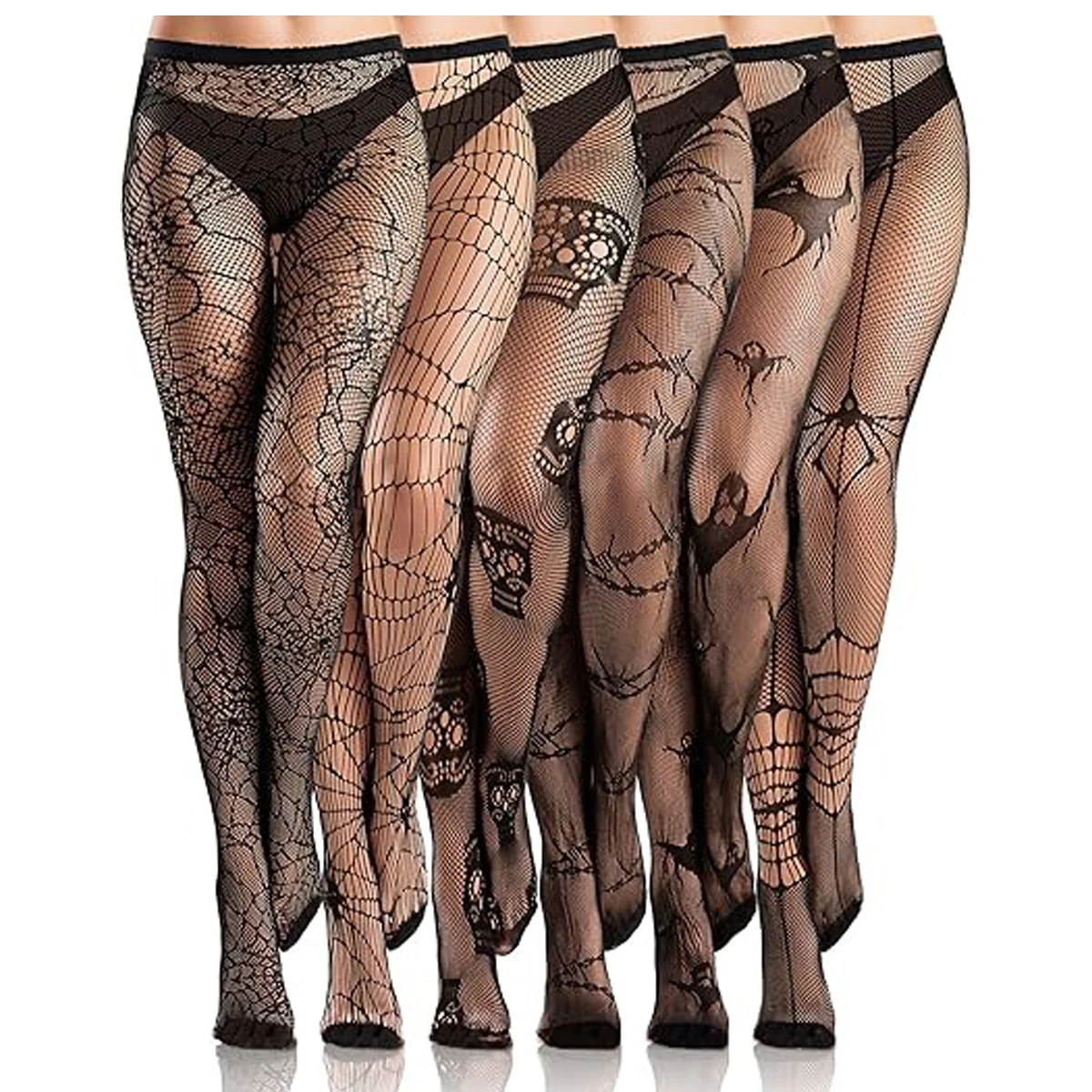 Women Net Tights Hollow Pantyhose Ladies Spiderweb Skull Leopard Mesh Fishnet High Stockings for Halloween Party Dress up