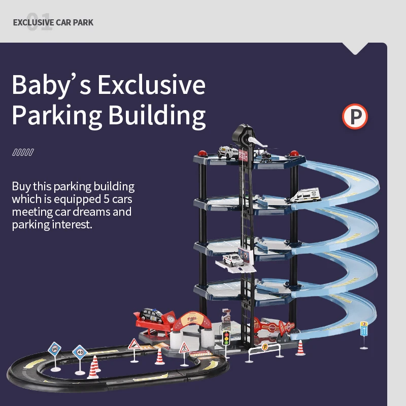 Kids educational DIY five floors parking toys garage track car parking lot building toys