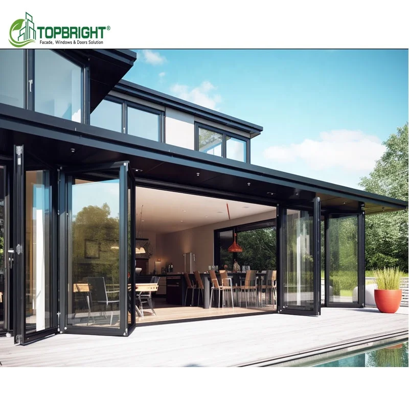 Topbright modern aluminum foldable glass door thermal insulation accordion patio bi folding doors