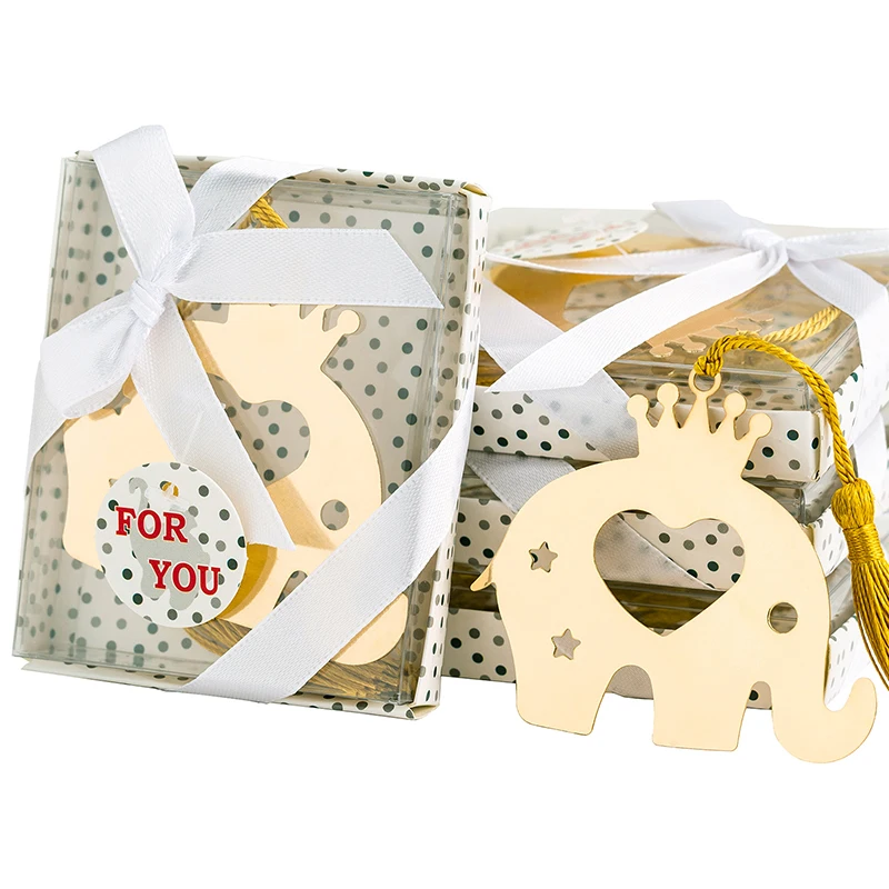 Hollow Crown Elephant Gold Metal Bookmark Tassels For Wedding Christmas Baby Shower Party Birthday Favor Gift Souvenirs