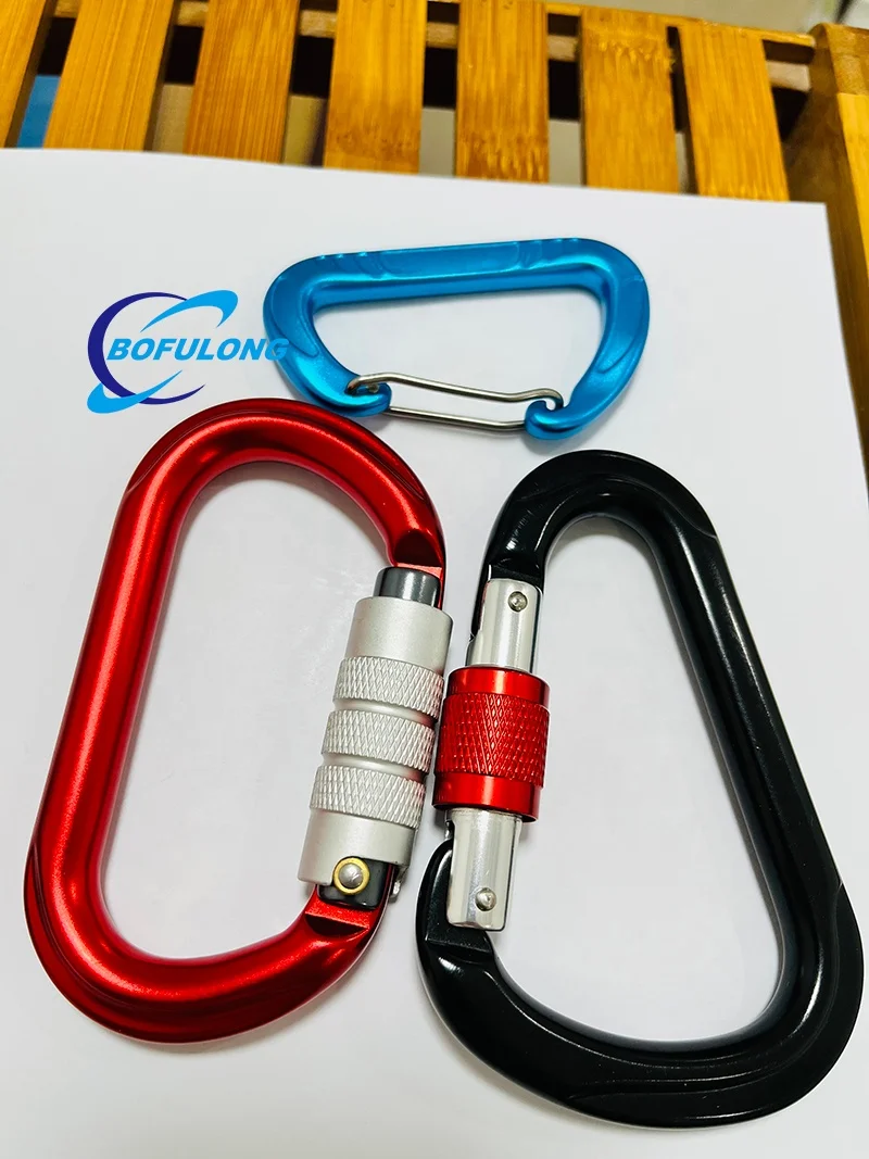 7075 Aviation Aluminum D-Type Mountaineering Buckle Thread Lock Rock Climbing Main Lock Hook 25kn