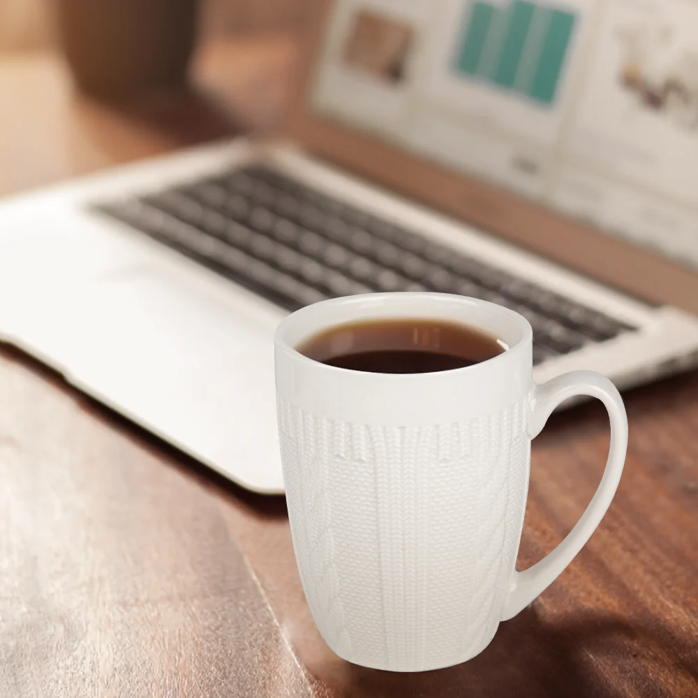European Twist-pattern 350ML Large Capacity Handmade Ceramic Coffee Cup White Porcelain Mug With Custom Package