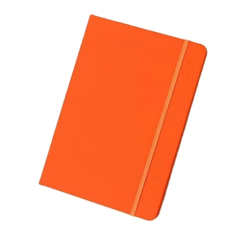 A5 orange PU leather hardcover notebook with elastic band