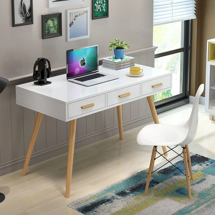 Latest office furniture laptop table designs modern low price computer desk wooden study table with 3 drawers