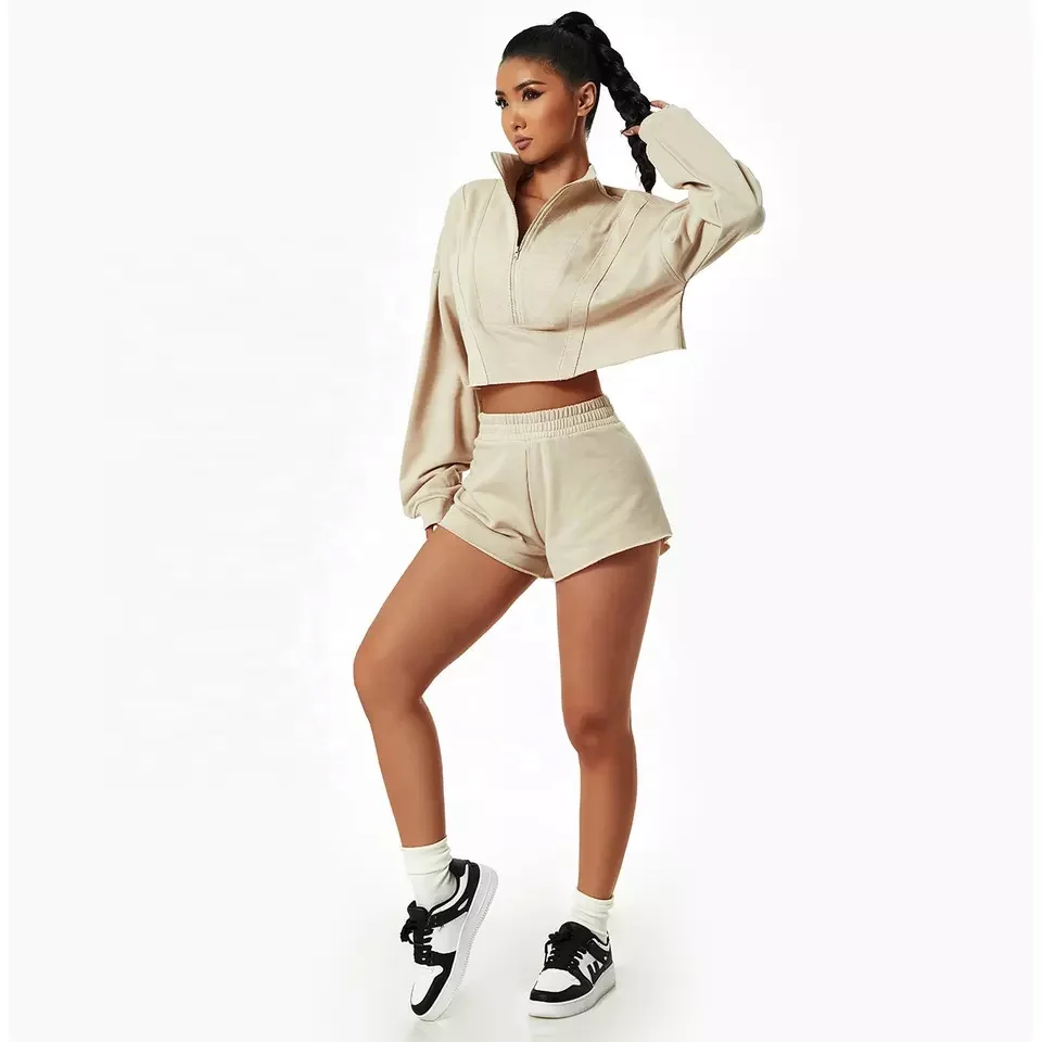 2023 The most popular women Spring and autumn zipper suit new design blank casual two-piece fashion blank hoodie best-selling