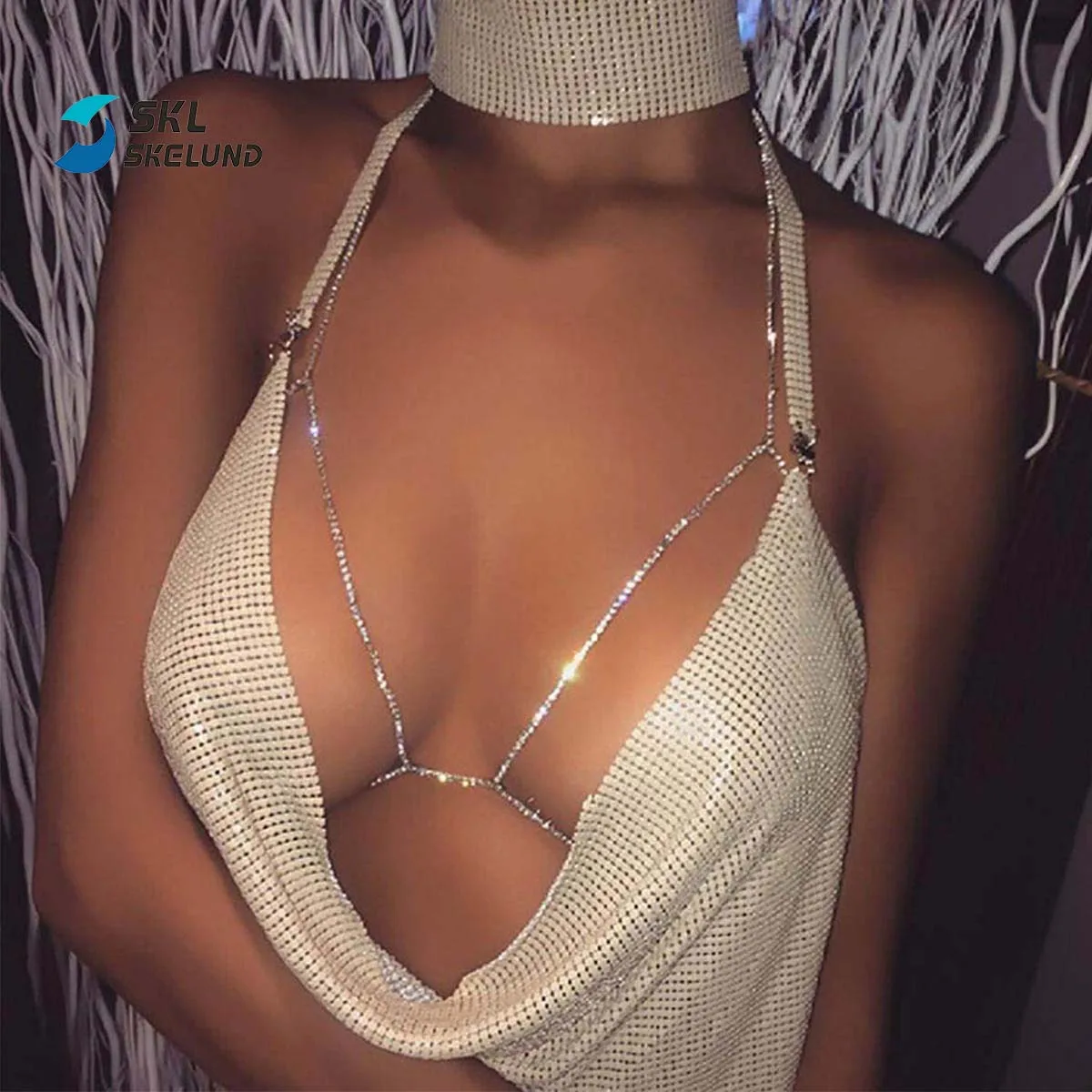 Women Body Chain Crystal Bra with Rhinestone Shining Waist Belly Bikini Chain for Women Beach Jewelry Night Club Party Accessori