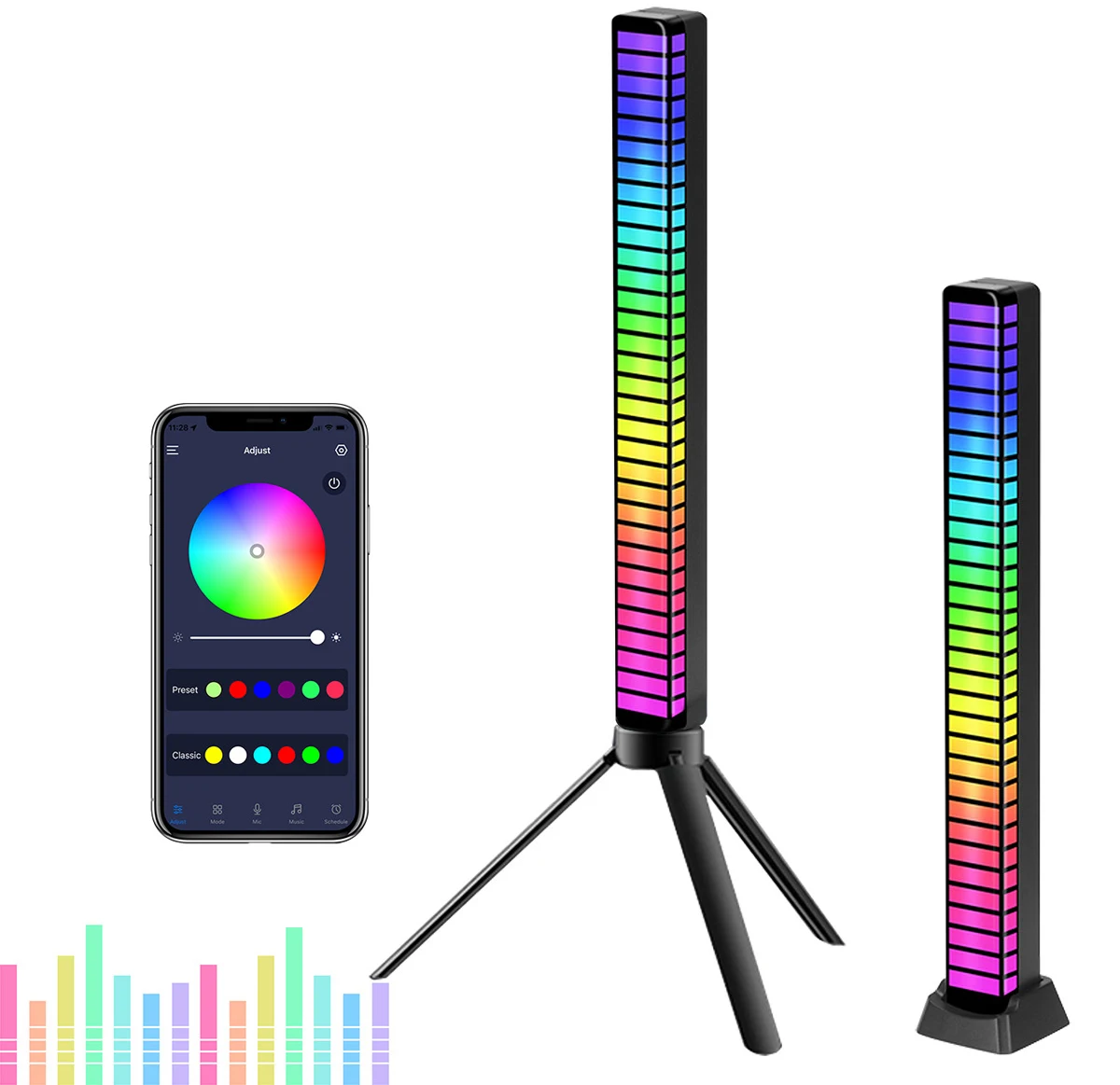 RGB Voice Control LED Music Rhythm Lights with 3D Screen Ambient Light Bar 5V Rechargeable Computer Desktop Voice Sensing Light