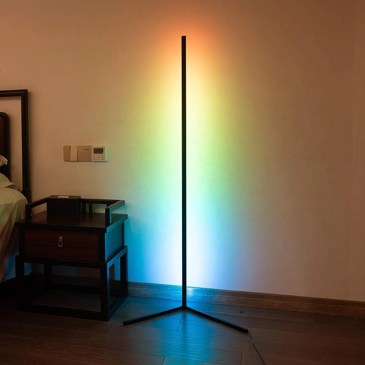 Modern Music Sync Dimmable Colorful RGB LED Corner Floor Lamp for Gaming Room Living Room Decoration